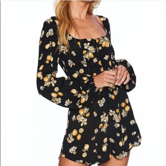 Beach Riot Black Lemon Rachel Romper Black Orange Floral Cut Out Back Sz Medium - Picture 1 of 7